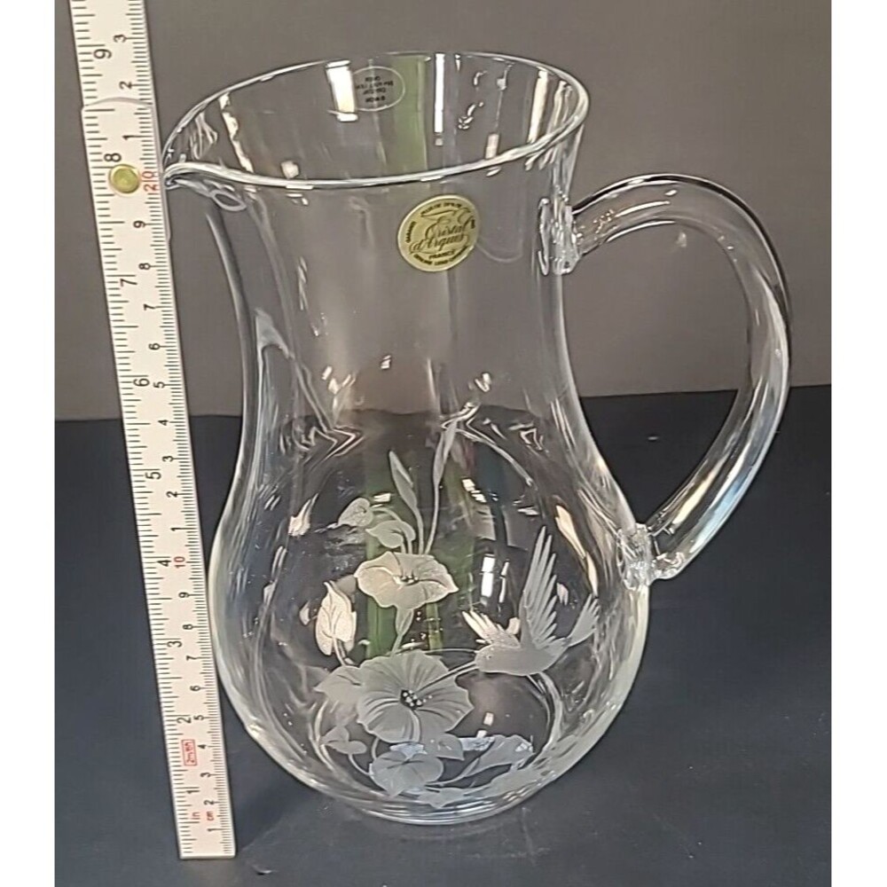 Lead Crystal Pitcher Hummingbird Etched Design Hand Blown in France Avon VTG - Picture 10 of 10